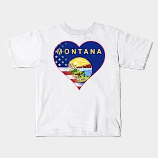 State of Montana Flag and American Flag Fusion Design Kids T-Shirt